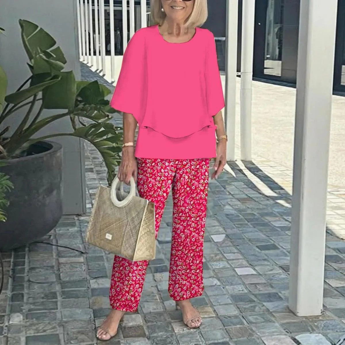 🔥Summer Sale 49% OFF💥Women’s Casual Round Neck Half Sleeve Top Printed Pants Two Piece Set