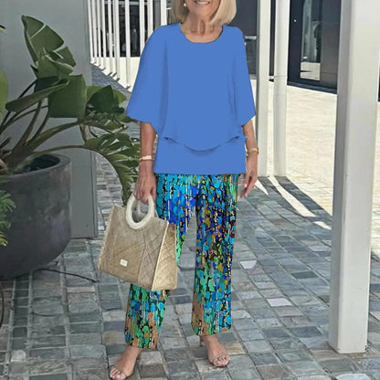 🔥Summer Sale 49% OFF💥Women’s Casual Round Neck Half Sleeve Top Printed Pants Two Piece Set