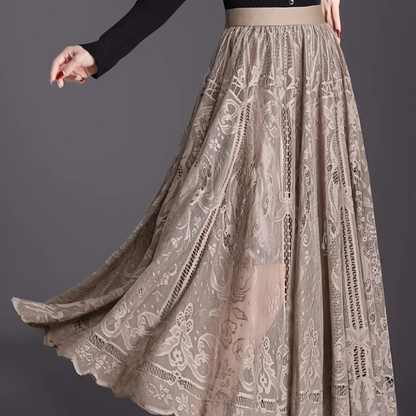 👗High-Rise Pleated Skirt - Lace & Sheer Detail A-Line Design💕