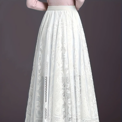 👗High-Rise Pleated Skirt - Lace & Sheer Detail A-Line Design💕