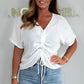 Women's Casual V-Neck Tie Front Short Sleeve Top