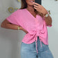 Women's Casual V-Neck Tie Front Short Sleeve Top