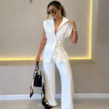 ⏳Time-limited Special⏰Elegant Waisted Top & Casual Pants Set
