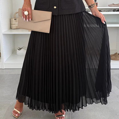 Women's Elegant Button-Down Sleeveless Tops ＆ Pleated Skirt Set
