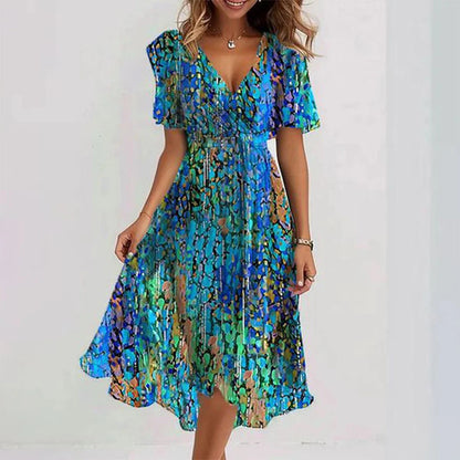 🔥49% OFF Sale✨Special Blue Short Sleeve Midi Dress
