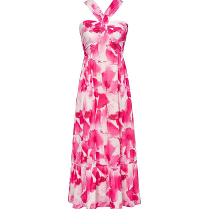 Cross Halter Sleeveless Floral Printed Dress