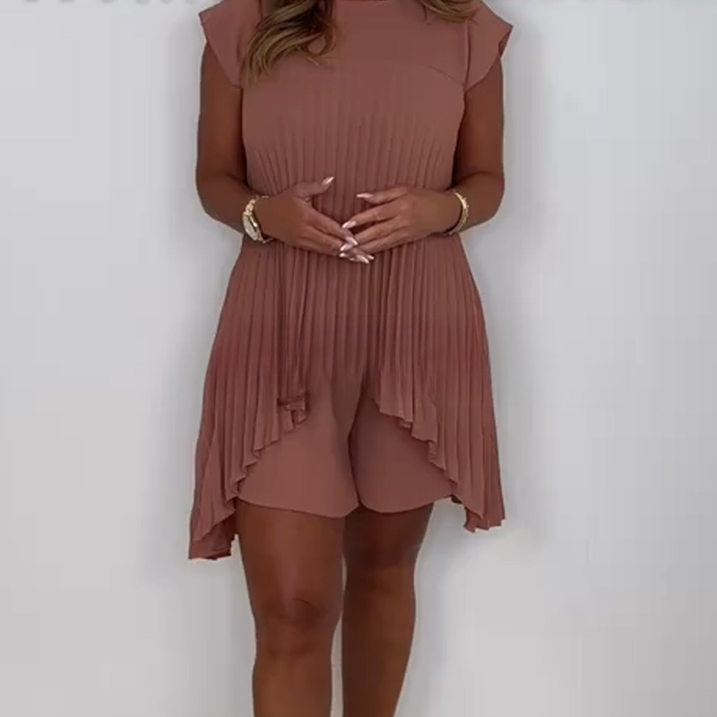 Women's 2-Piece Outfits Pleated Tunic Top & Shorts