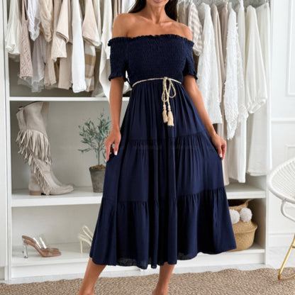 👗Women's Fashion Off-Shoulder Short Sleeve Long Dress🌺