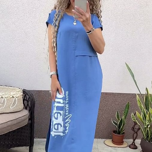 Women's Casual Short Sleeve Side Slit Loose Fit Dress