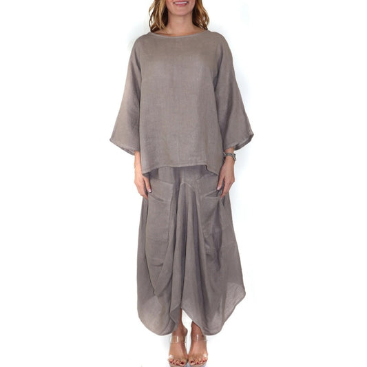 Casual Solid Color Loose Top & Skirt Set