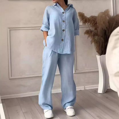 Fashion Botton-Down Shirt & Pants 2-Piece Set