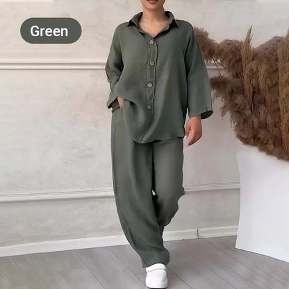 Fashion Botton-Down Shirt & Pants 2-Piece Set