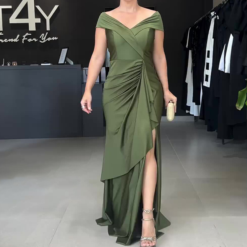 Women’s Elegant V Neck Backless Split Long Dress