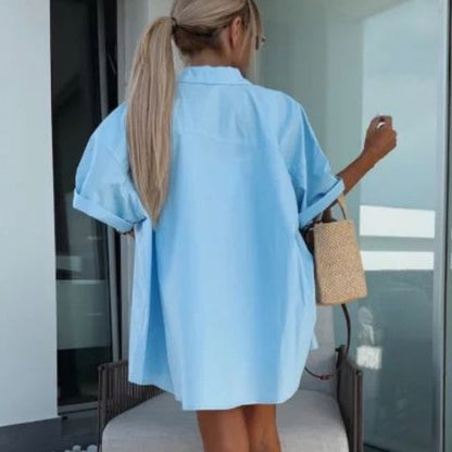 Vibrant Solid Color Short Sleeve Shirt & High Waisted Shorts 2-Piece Set