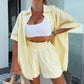 Vibrant Solid Color Short Sleeve Shirt & High Waisted Shorts 2-Piece Set