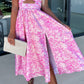 Pink Floral Print Waist Cutout V-Neck Sleeveless Dress
