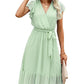 🎗️Elegant Wrap V-Neck Tie Waist Ruffle-Sleeve Dress🤍