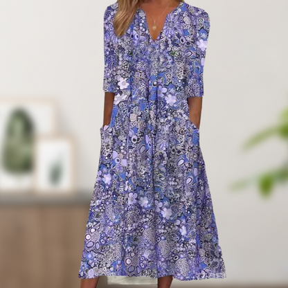 Women's Casual Floral Print V-Neck Loose Fit Dress