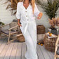 Women's Solid Color Loose Short-Sleeve Shirt & Wide-Leg Pants 2-Piece Set