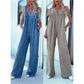 V-Neck Sleeveless Sexy Open-Back Washed Denim Jumpsuit