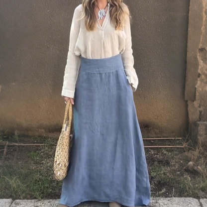 Long Sleeve Shirt & High Waisted A-line Skirt 2-Piece Set