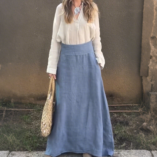 Long Sleeve Shirt & High Waisted A-line Skirt 2-Piece Set