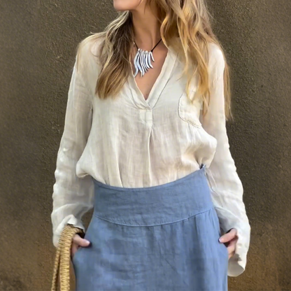 Long Sleeve Shirt & High Waisted A-line Skirt 2-Piece Set