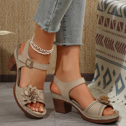 Women's Floral Open Toe Chunky Sandals