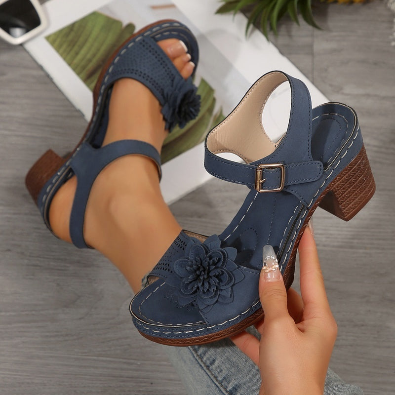 Women's Floral Open Toe Chunky Sandals