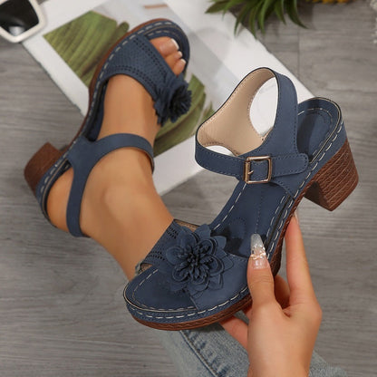 Women's Floral Open Toe Chunky Sandals