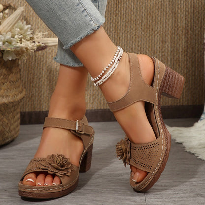 Women's Floral Open Toe Chunky Sandals