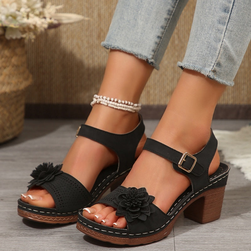 Women's Floral Open Toe Chunky Sandals