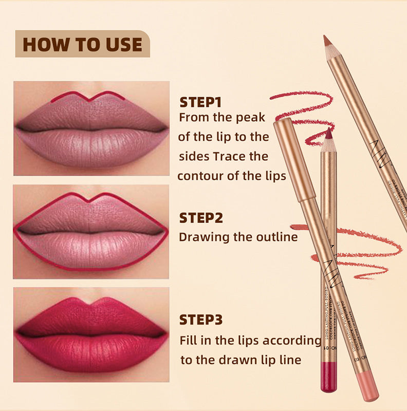 12-Color Smudge-Proof Lip Liner Pencil Set