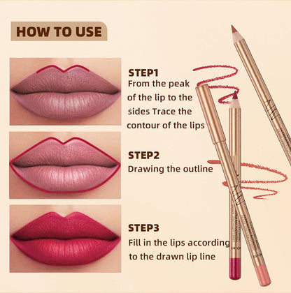 12-Color Smudge-Proof Lip Liner Pencil Set