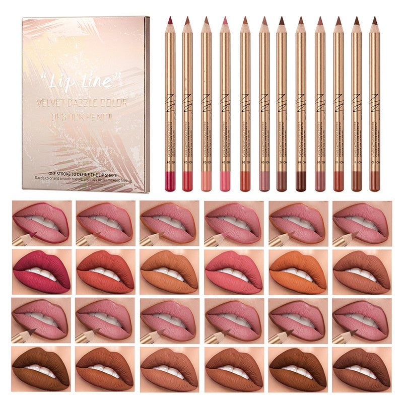 12-Color Smudge-Proof Lip Liner Pencil Set