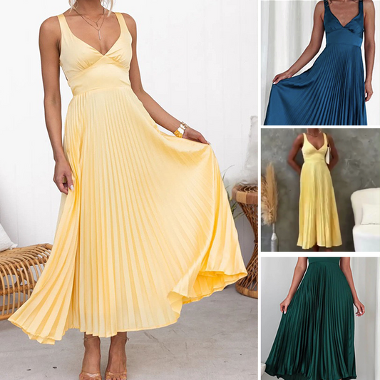 ⏳Time-limited Special⏰Sexy Open-Back Halter Pleated Dress👗