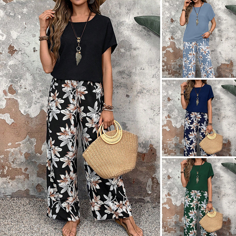 ⏰🔥LIMITED TIME 49% OFF! 💃 Women’s Casual Floral Print Wide-Leg Trousers & Short Sleeve Top Set – Flowy, Comfortable & Effortlessly Chic ✨🌸