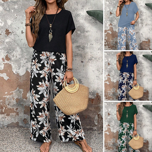 ⏰🔥LIMITED TIME 49% OFF! 💃 Women’s Casual Floral Print Wide-Leg Trousers & Short Sleeve Top Set – Flowy, Comfortable & Effortlessly Chic ✨🌸