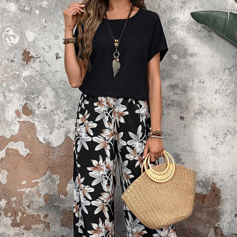 ⏰🔥LIMITED TIME 49% OFF! 💃 Women’s Casual Floral Print Wide-Leg Trousers & Short Sleeve Top Set – Flowy, Comfortable & Effortlessly Chic ✨🌸