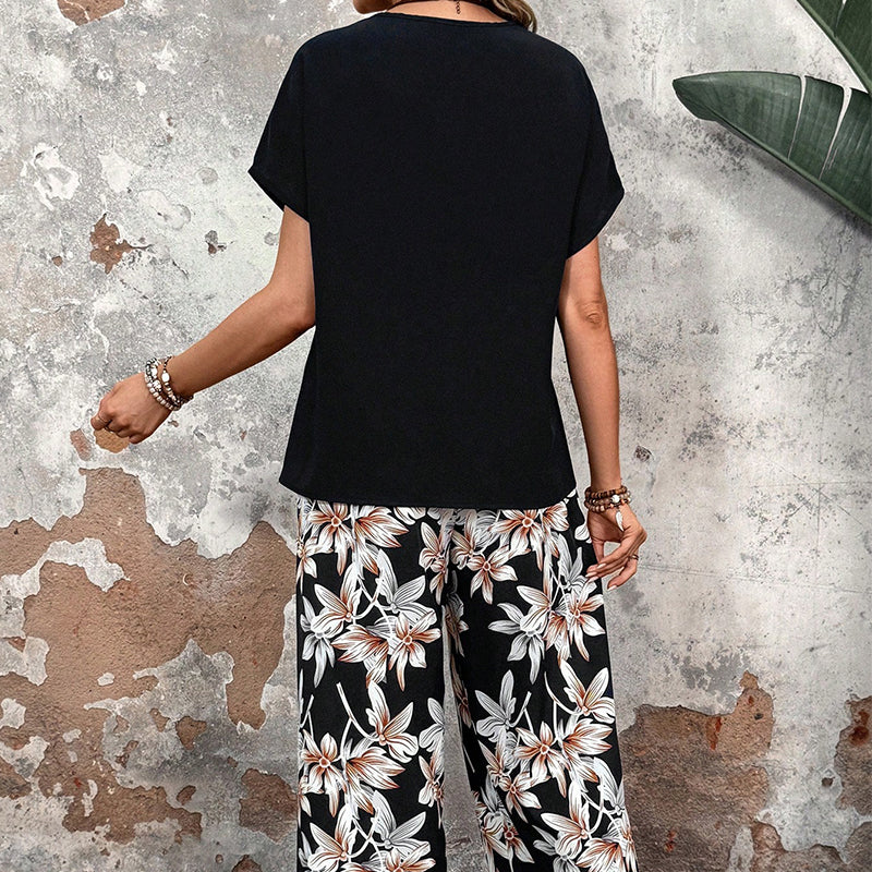 ⏰🔥LIMITED TIME 49% OFF! 💃 Women’s Casual Floral Print Wide-Leg Trousers & Short Sleeve Top Set – Flowy, Comfortable & Effortlessly Chic ✨🌸