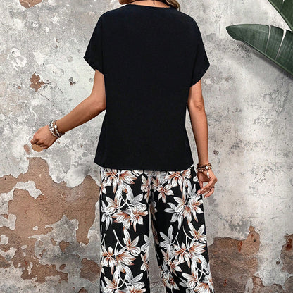 ⏰🔥LIMITED TIME 49% OFF! 💃 Women’s Casual Floral Print Wide-Leg Trousers & Short Sleeve Top Set – Flowy, Comfortable & Effortlessly Chic ✨🌸