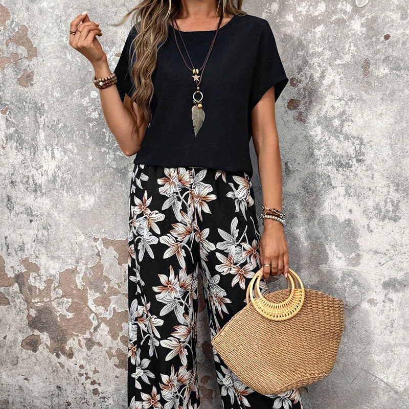 ⏰🔥LIMITED TIME 49% OFF! 💃 Women’s Casual Floral Print Wide-Leg Trousers & Short Sleeve Top Set – Flowy, Comfortable & Effortlessly Chic ✨🌸