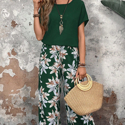 ⏰🔥LIMITED TIME 49% OFF! 💃 Women’s Casual Floral Print Wide-Leg Trousers & Short Sleeve Top Set – Flowy, Comfortable & Effortlessly Chic ✨🌸