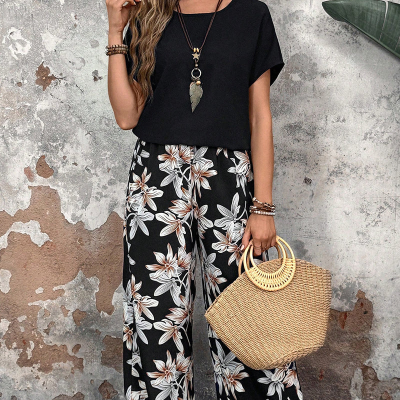 ⏰🔥LIMITED TIME 49% OFF! 💃 Women’s Casual Floral Print Wide-Leg Trousers & Short Sleeve Top Set – Flowy, Comfortable & Effortlessly Chic ✨🌸