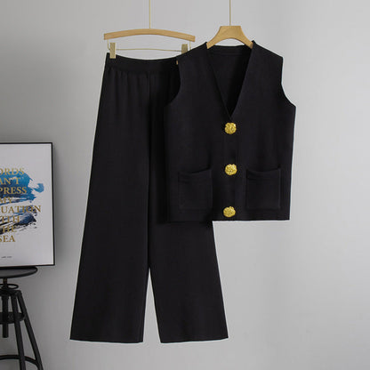 Women's Elegant V-Neck Top and Comfortable Pants Set