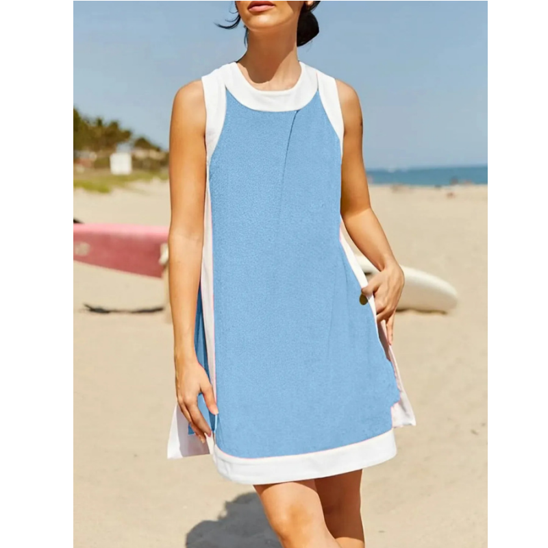 Women's Casual Color Block Sleeveless Tops Matching Shorts