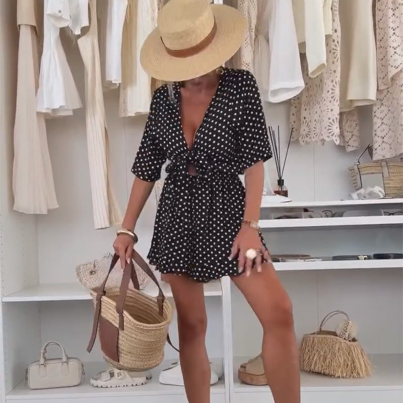 Polka Dot & Bow Tie One-Piece Pants