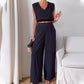Sleeveless V-Neck Pleated Top and Wide-Leg Pants Set