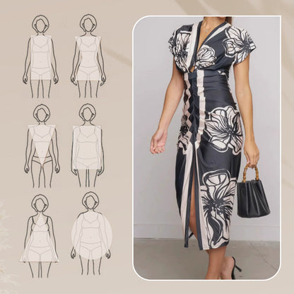 Deep V Neck Printed Bodycon Maxi Dress