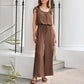 Women's Solid Color Pleated Square Neck Jumpsuit